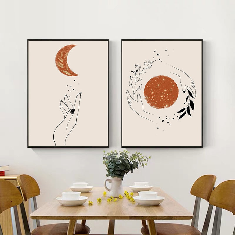 Mystic Hand Sun and Moon Canvas Art