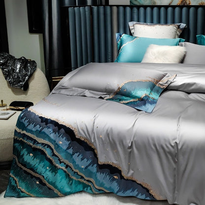 Hermatite Marble Embroidery Duvet Cover Bedding Set