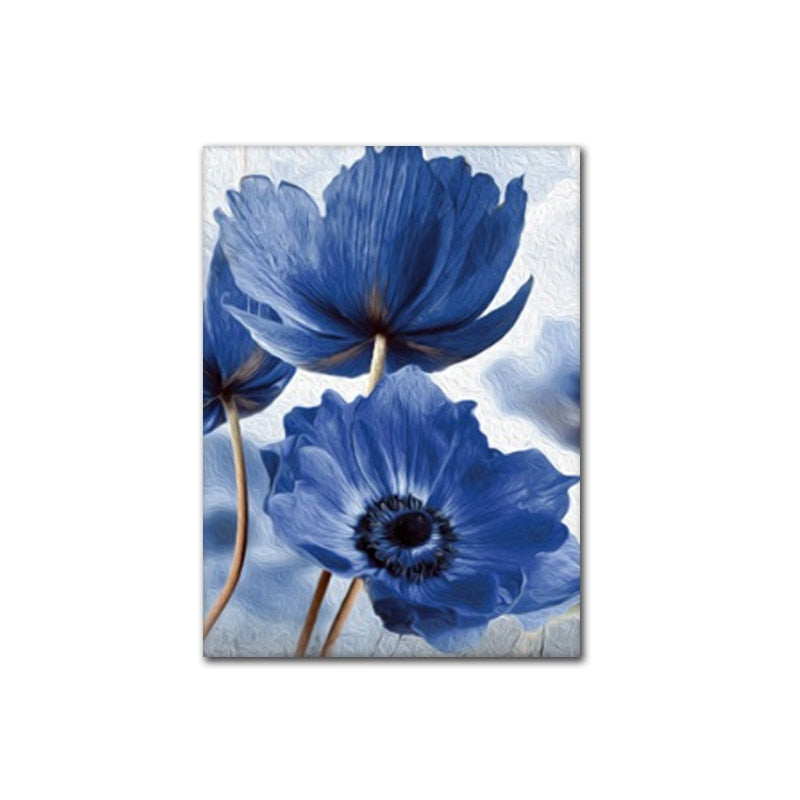 Watercolor Painting Blue Flower Canvas Art