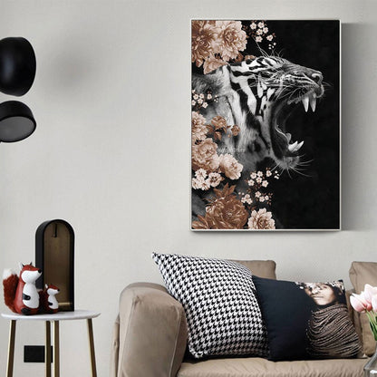 Shrub Floral Wild Tiger Canvas Art