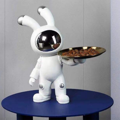 Gold Silver Astronaut Rabbit Tray Statue