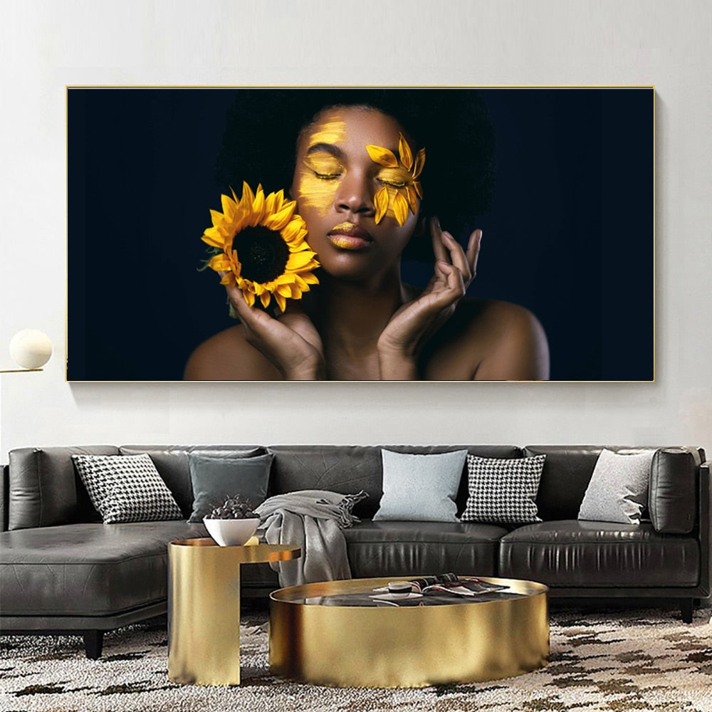 Black Women Sunflower Canvas Art