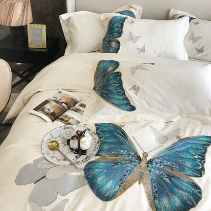 White Butterfly Egyptian Cotton Duvet Cover Bedding Set