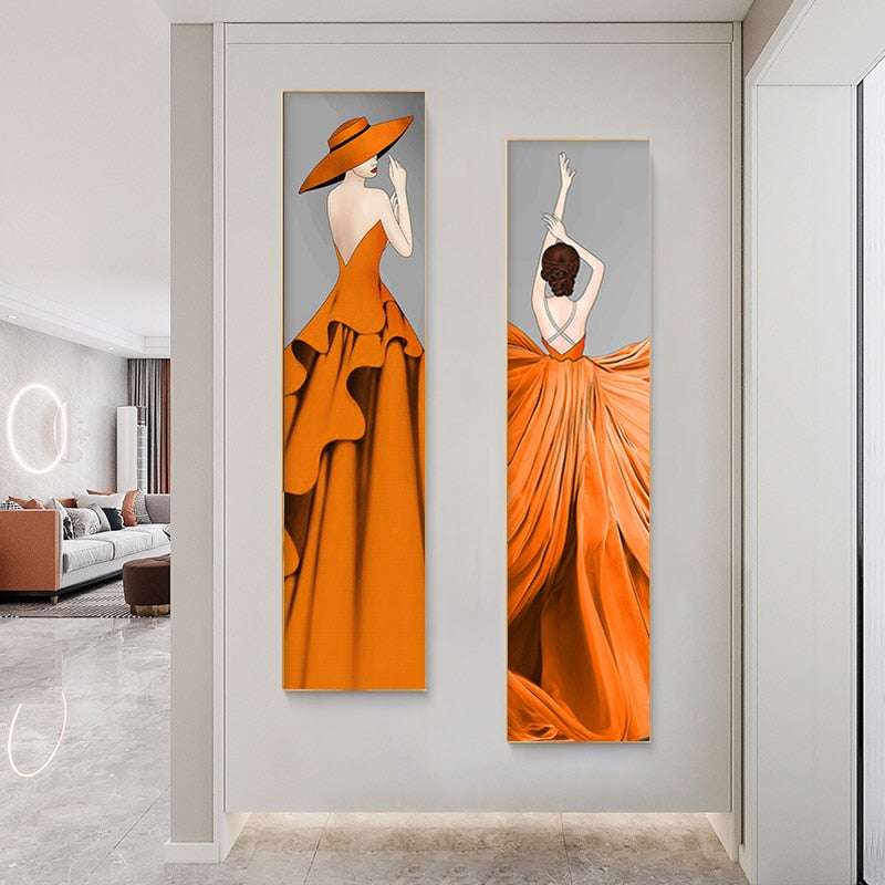 Orange Dress Fashion Woman Canvas Art