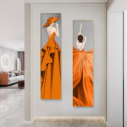 Orange Dress Fashion Woman Canvas Art