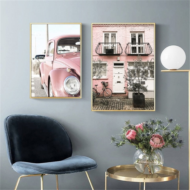 Pink Car Rome Window Car Canvas Art