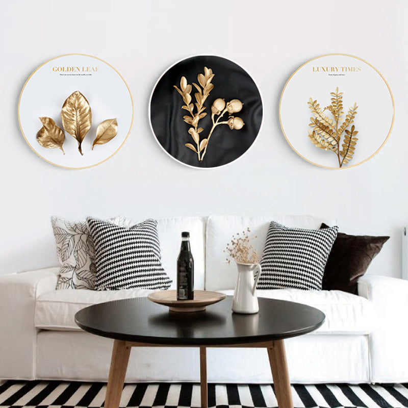 Luxury Round Golden Leaf Canvas Art