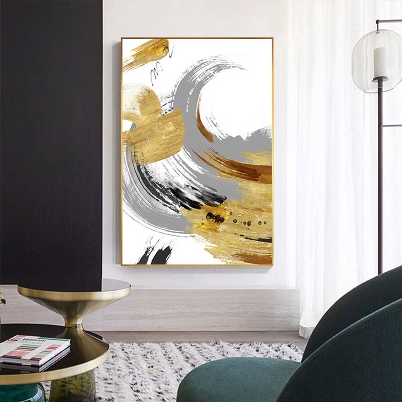 Gray and Gold Paint Canvas Art