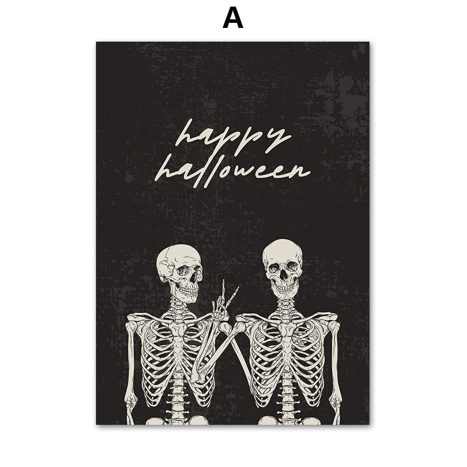 Halloween Skeleton Witch Ghost Canvas Art