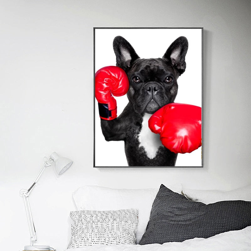 Puppy with Boxing Gloves Canvas Art