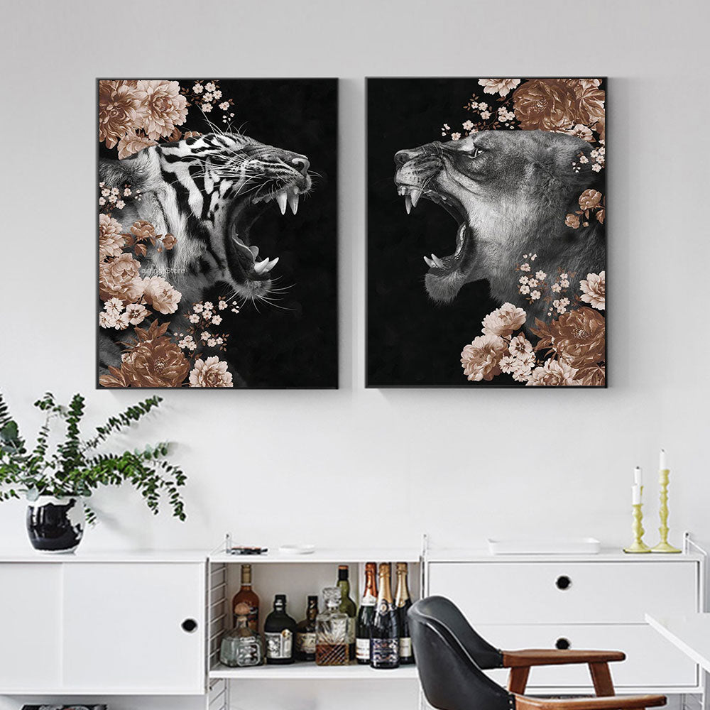 Shrub Floral Wild Tiger Canvas Art