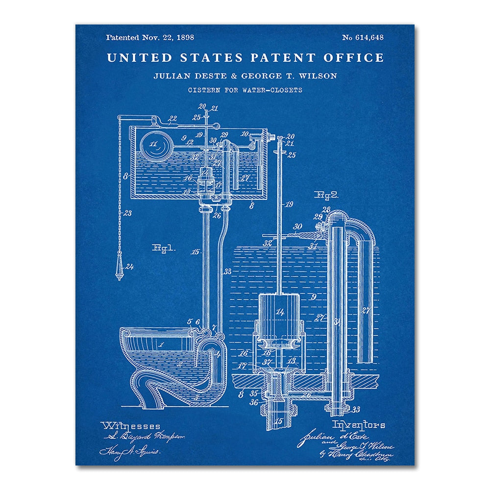 Toilet Cistern Patent Blueprint Canvas Art