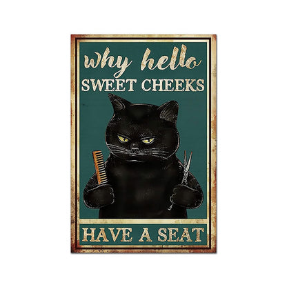 Black Cat Bathroom Funny Canvas Art