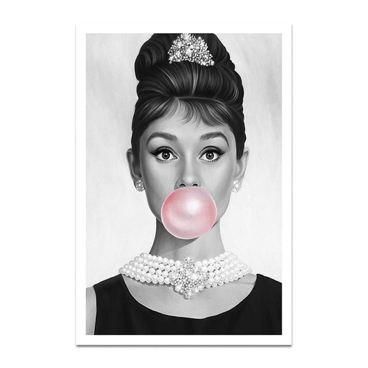 Black White Pop Audrey Hepburn Bubble Art Canvas