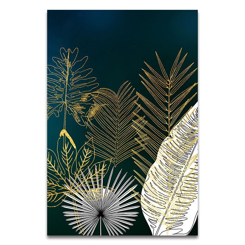 Golden White Lines Leaf Abstract Canvas Art