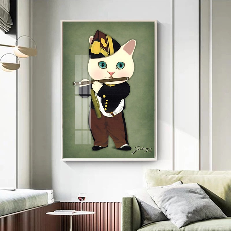 Cartoon Cat Painting Canvas Art