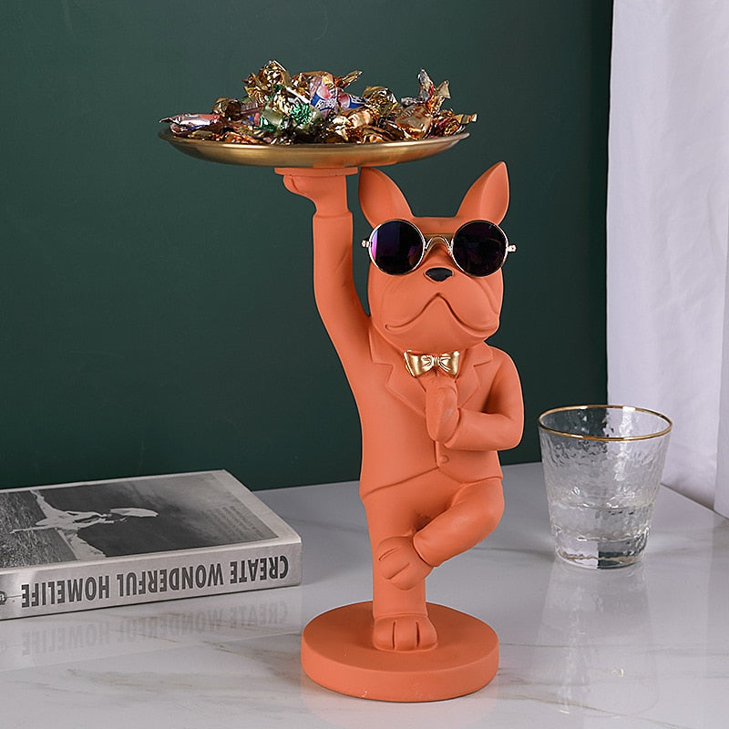 Single Leg Stand Bulldog Tray Statue