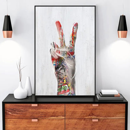 Graffiti Love Hand Gesture Wall Art Canvas