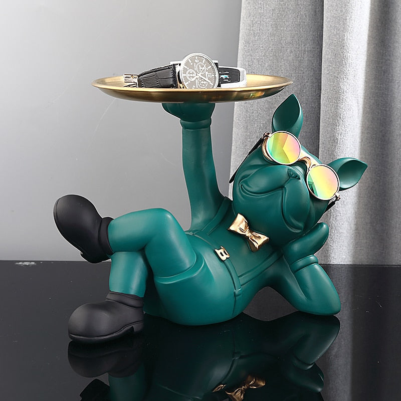 Lying Bulldog Singe Tray Statue