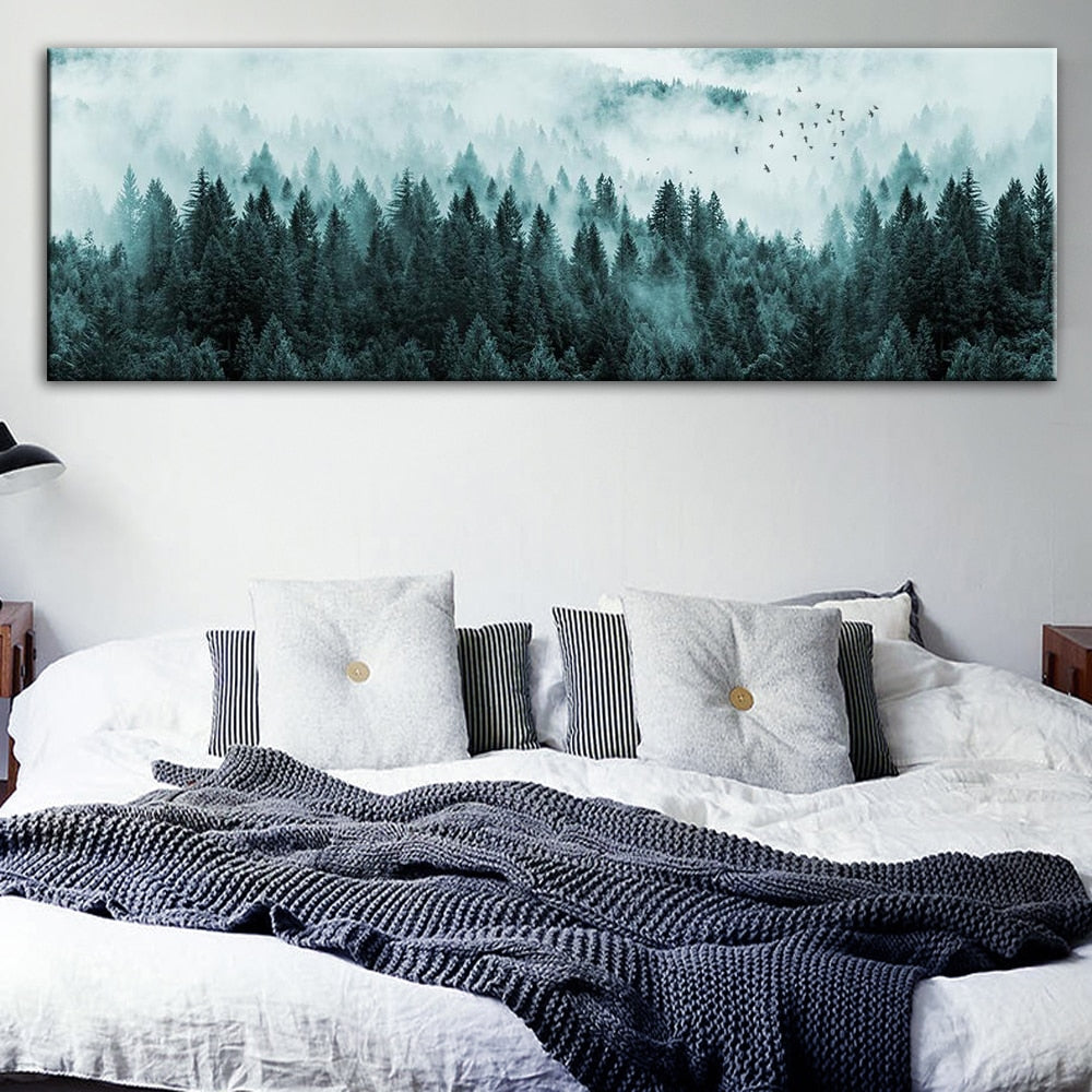 Foggy Pine Forest Landscape Canvas Art