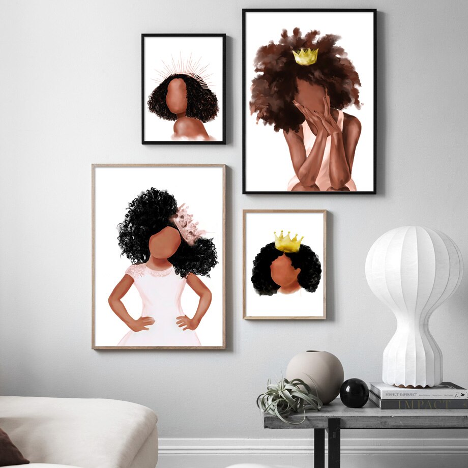 Black Girl and Boy Crown Canvas Art