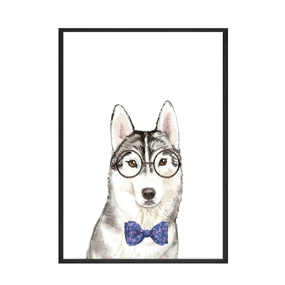 Dog Husky Wearing Glasses Canvas Art