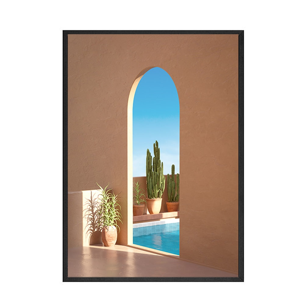 Pink House Swimming Pool Canvas Art