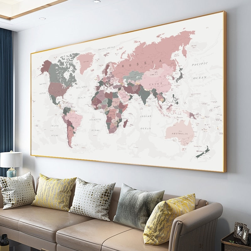 Pink World Map Canvas Art