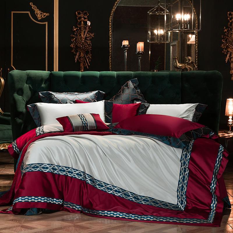 Bordeaux Swan Silky Satin Duvet Cover Bedding Set