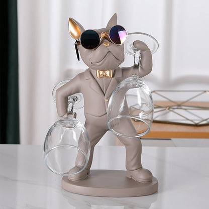 Bulldog Butler Wine Glass Holder Statue