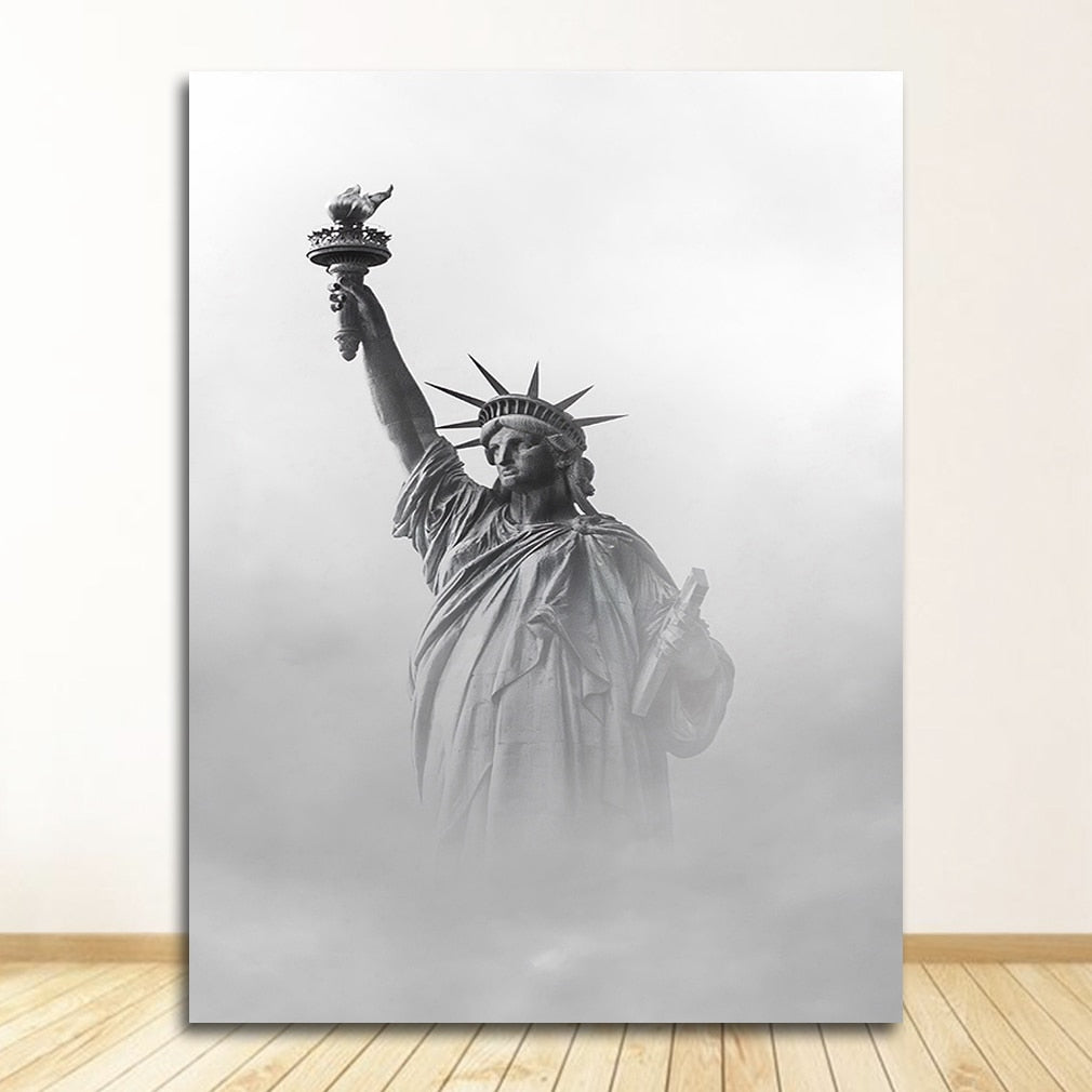 New York Statue Of Liberty Black and White Canvas Art