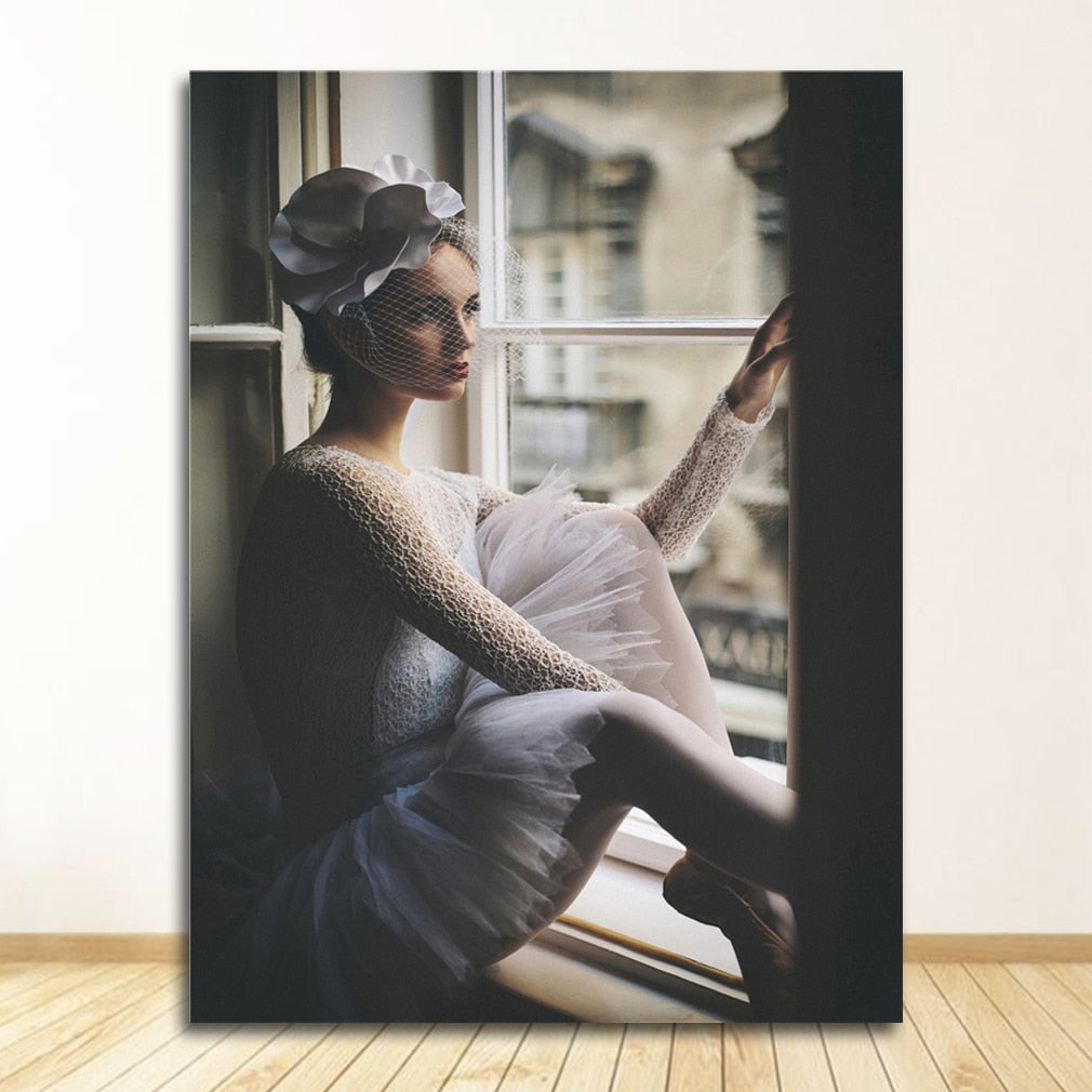 Woman by the Window Pink Peony Canvas Art