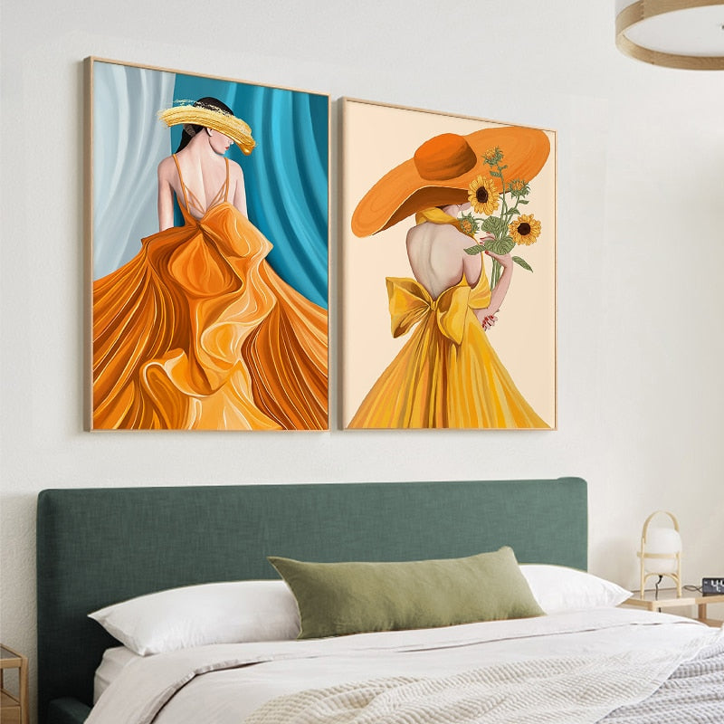 Illustration Orange Dress Woman Canvas Art