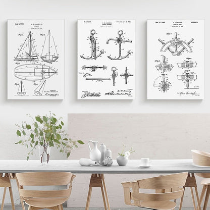 Sailboat Anchor Patent Blueprint Canvas Art