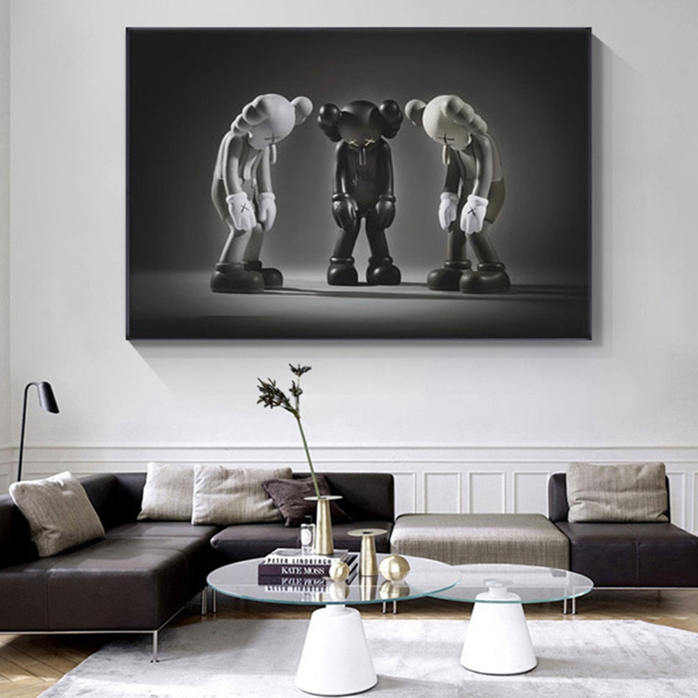 Black and White Kaws Head Down Canvas Art