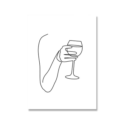 Minimalist Abstract Line Wine Glass Canvas Art