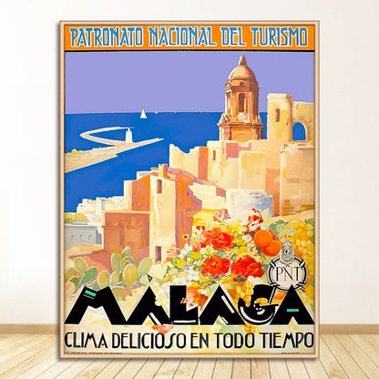 Spanish Harbor City Malaga Travel Canvas Art