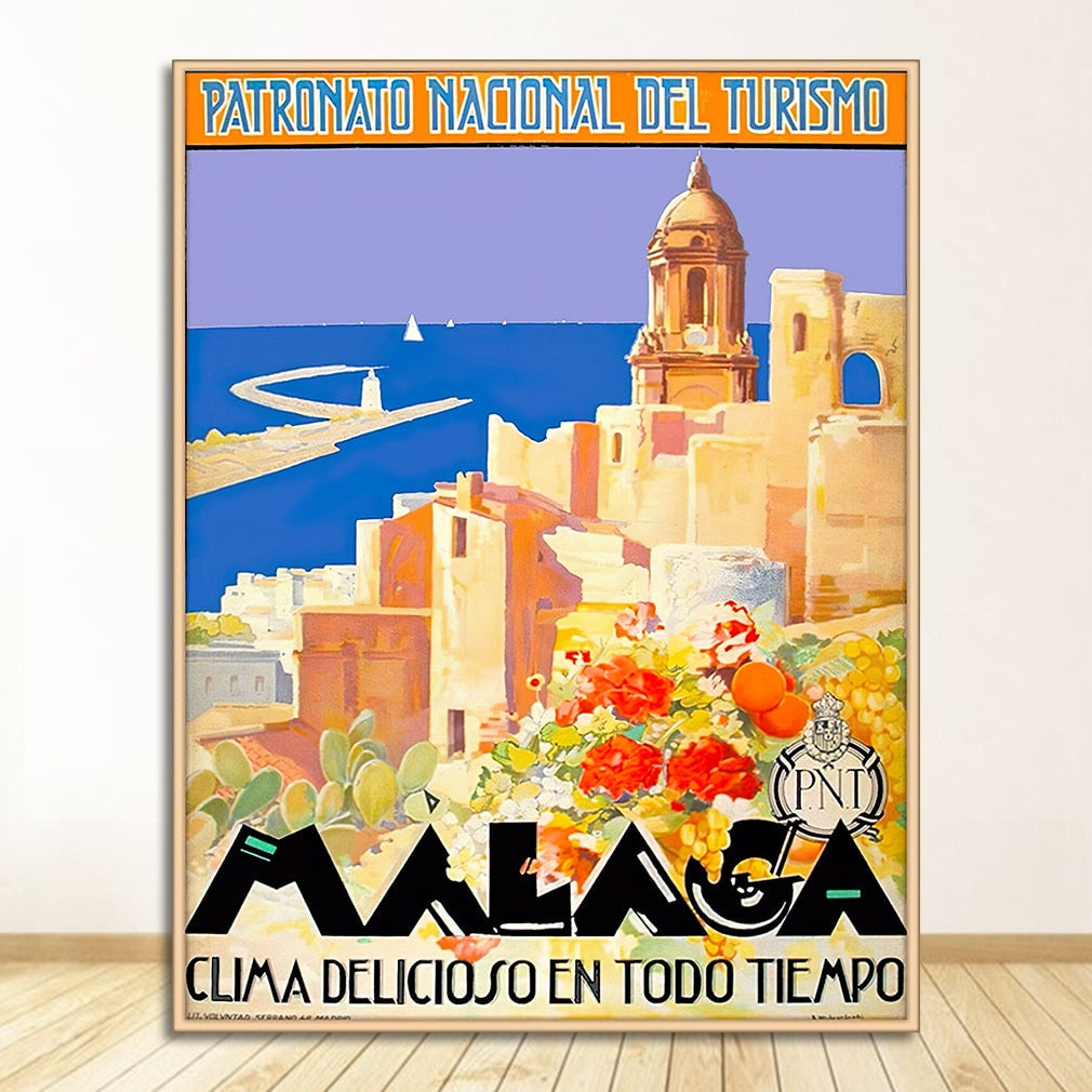 Spanish Harbor City Malaga Travel Canvas Art