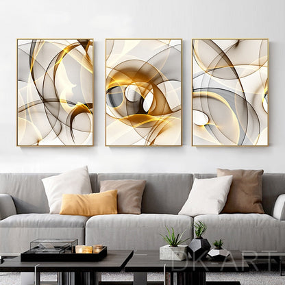 Black Gold Line Abstract Wall Art Canvas