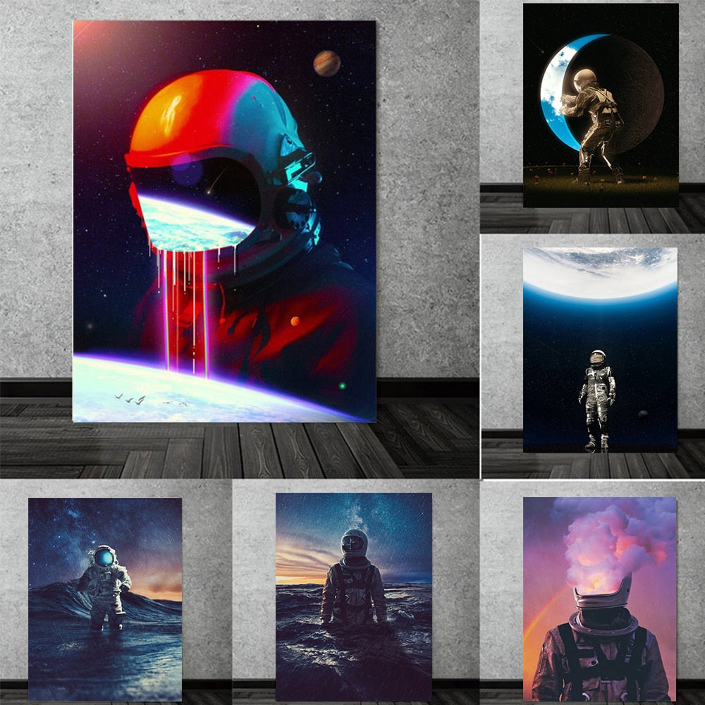 Astronaut In Space Looking Down On The Earth Canvas Art