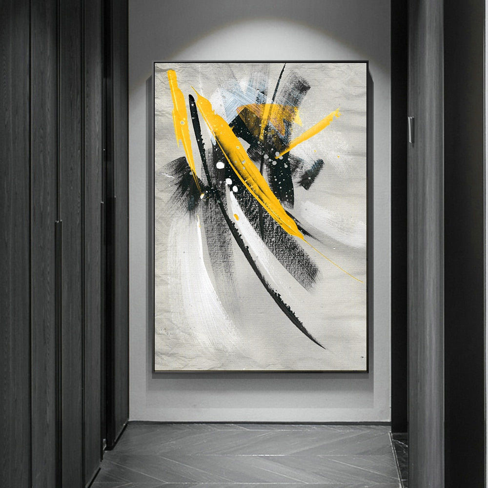 Abstract Yellow Feather Oil Painting Canvas Art