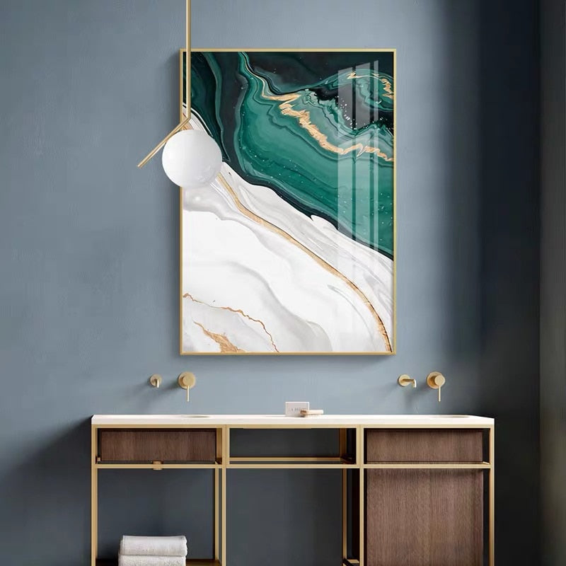 White Green Gold Marble Canvas Art