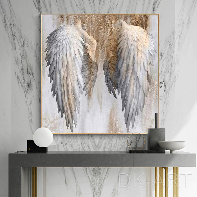 White and Gold Angel Wings Canvas Painting Art