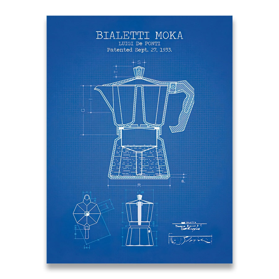 Coffee Pot Patent Blueprint Canvas Art