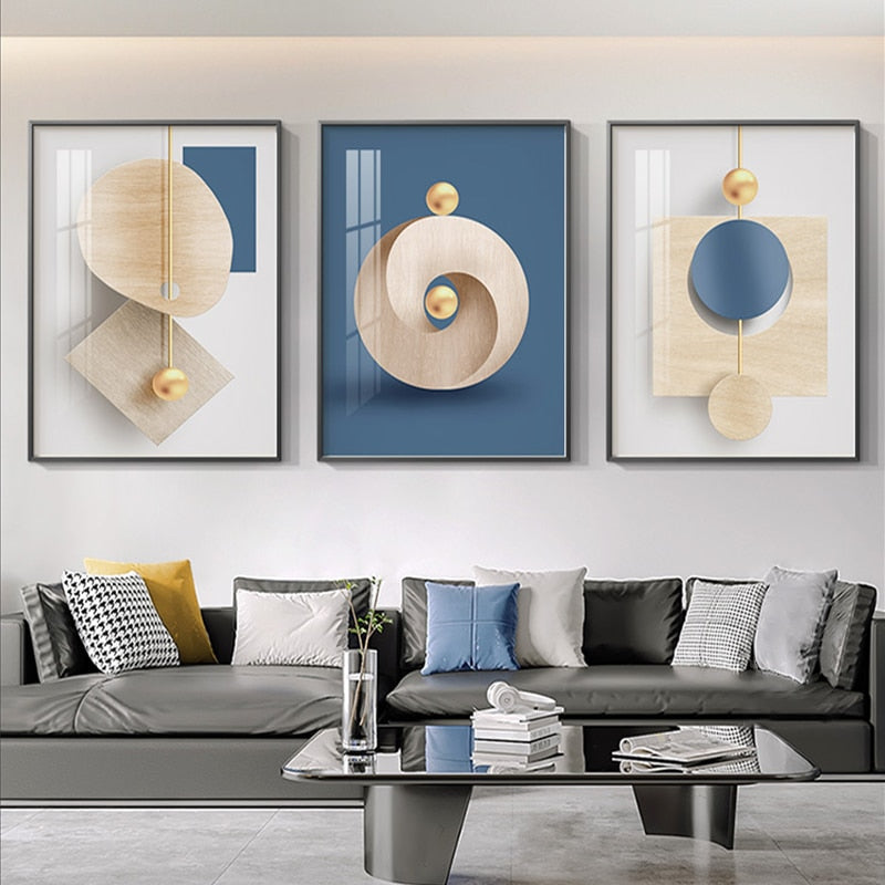 Abstract Circle Blue White Canvas Art