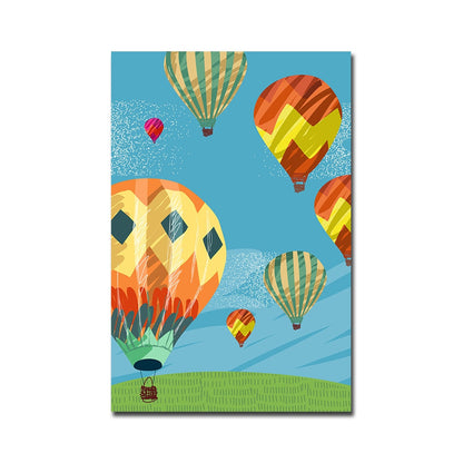 Hot Air Balloon Town Mountain Canvas Art