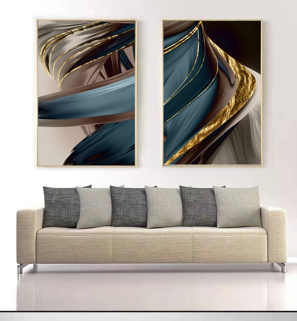 Ribbon Abstract Gold Foil Canvas Art