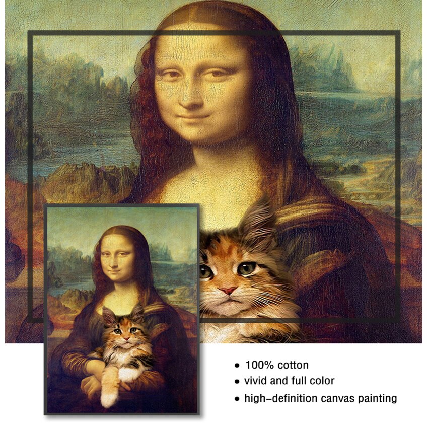 Mona Lisa And Cat Art Canvas