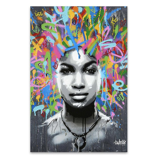 African Black Woman Graffiti Canvas Art