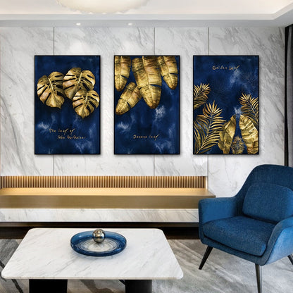 Blue Gold Leaf Canvas Art